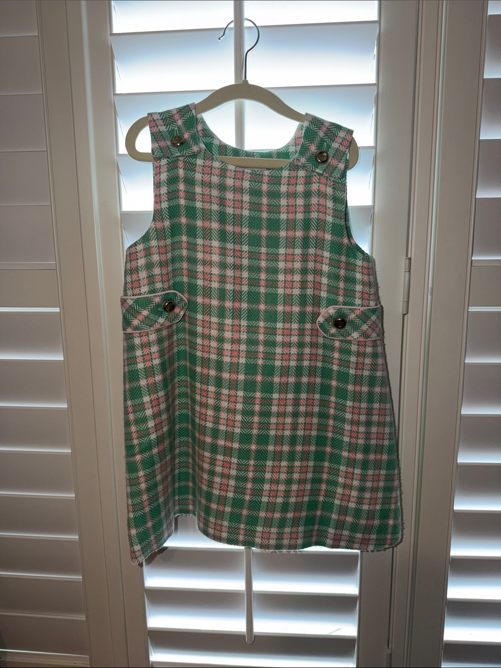 The Beaufort Bonnet Company Green and Pink Plaid Girls' Pinafore Dress